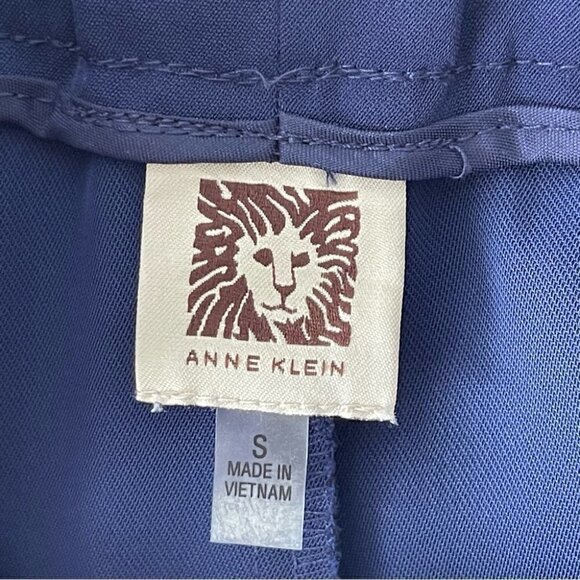 ANNE Klein Wide Leg Cropped Paperbag Tie Waist Navy Pants size small - Picture 3 of 8